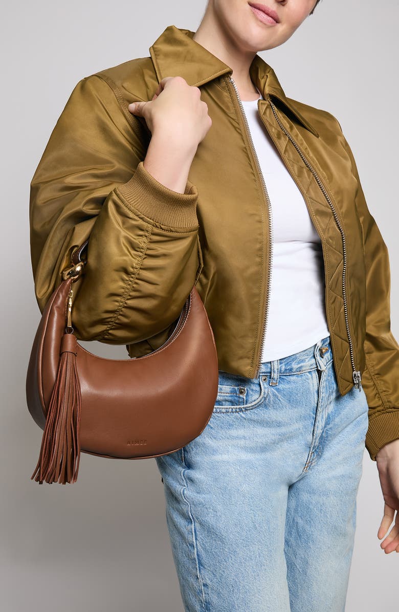 AIMEE Bloom Bean Bag Leather Moon Bag, Alternate, color, Chestnut