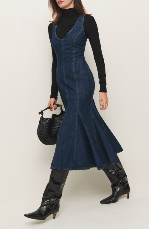 Reformation Serafina Denim Midi Dress In Ithica