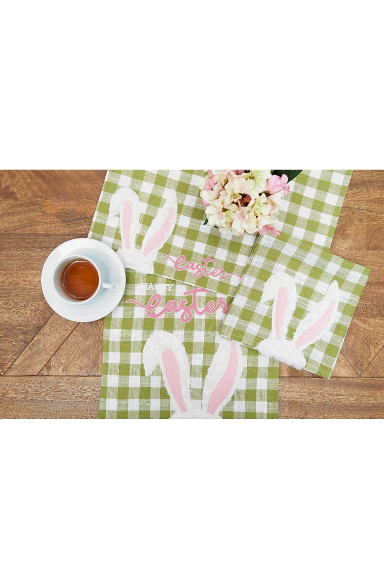 C&F Home Easter Bunny Rabbit Ears Green Plaid 100% Cotton Table Runner 13" x 72", Alternate, color, Green
