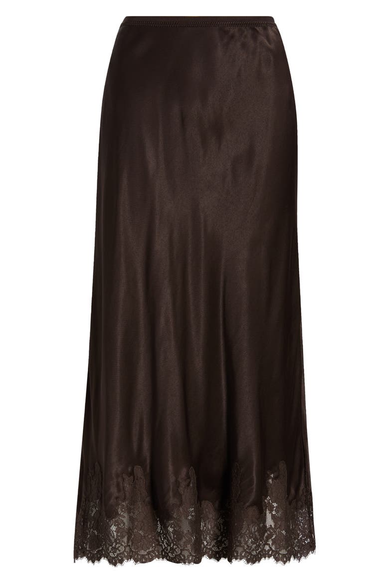 Lace Trim Satin Bias Midi Skirt, Alternate, color, BROWN MOLE