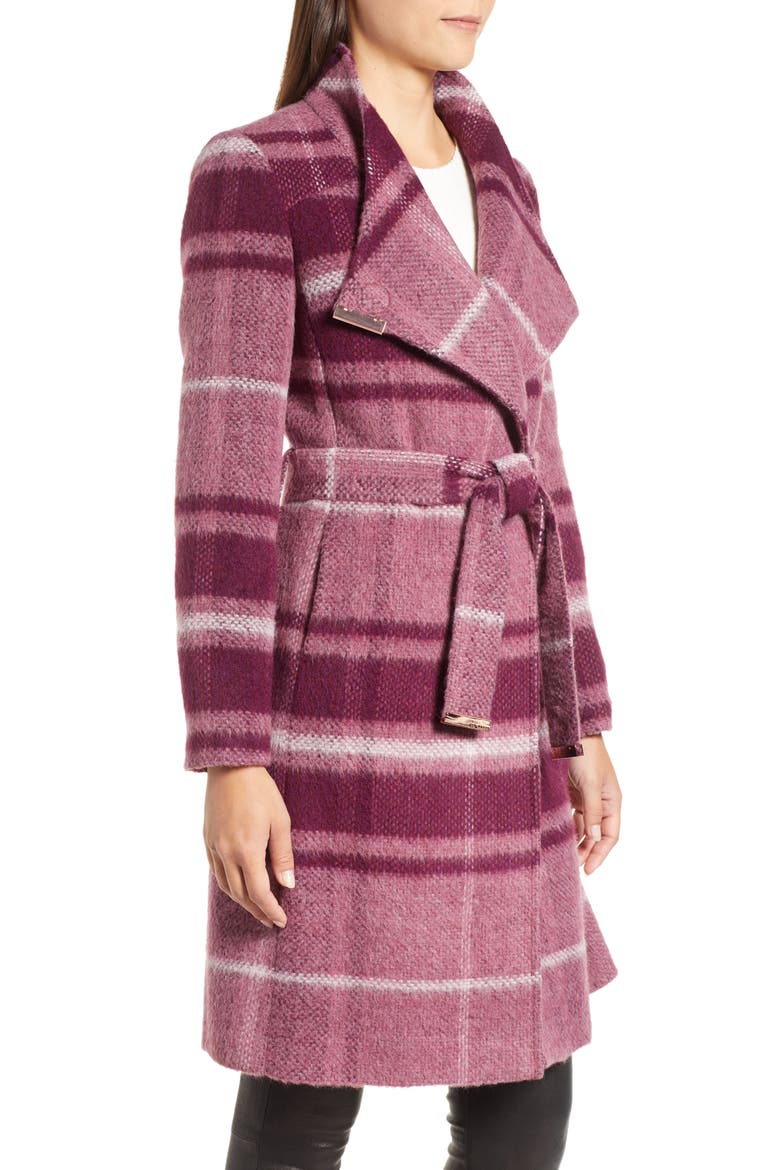 Check Wrap Coat, Alternate, color, MAROON