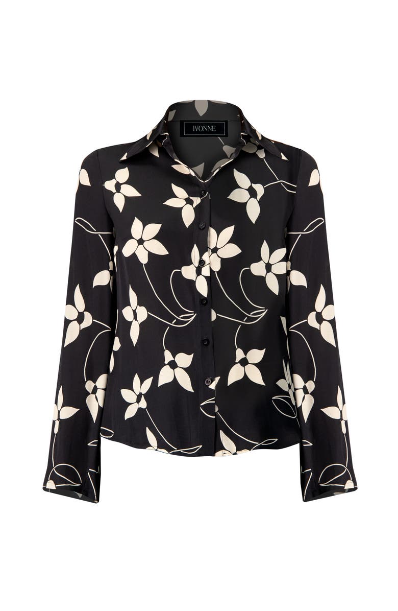 IVONNE Long Sleeve Printed Shirt Blouse, Alternate, color, Black