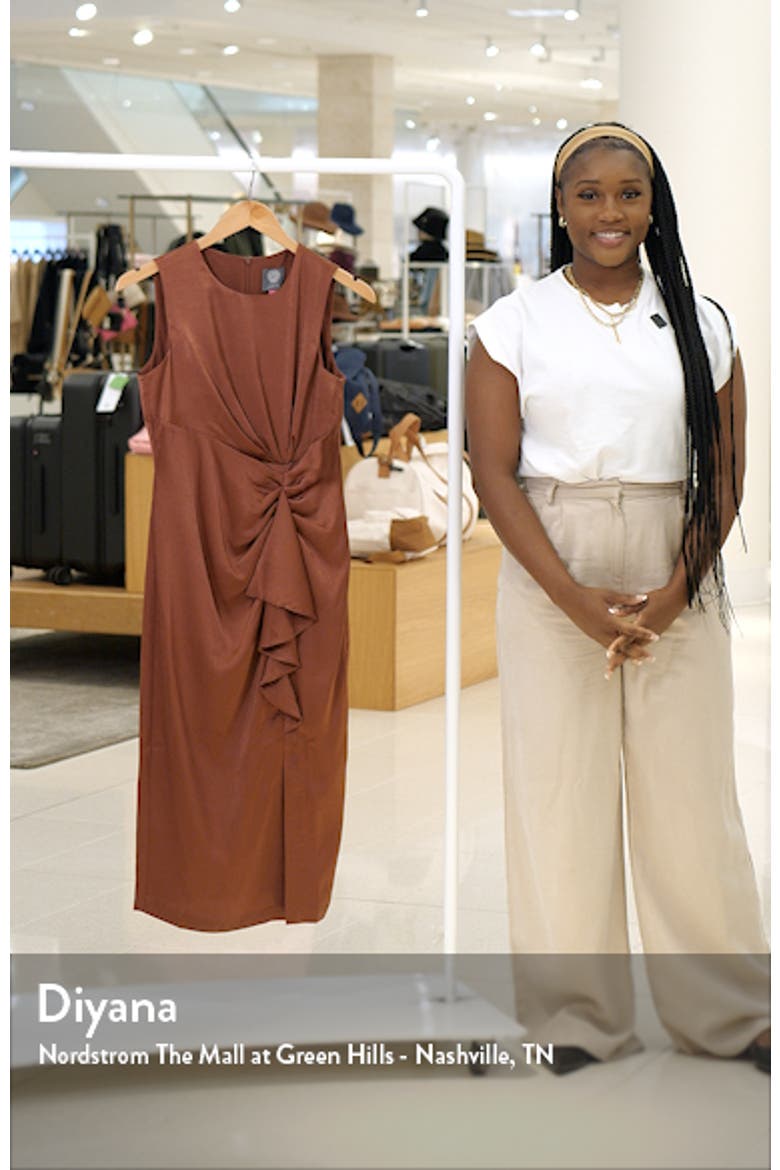 Ruffle Detail Sleeveless Satin Sheath Midi Dress video