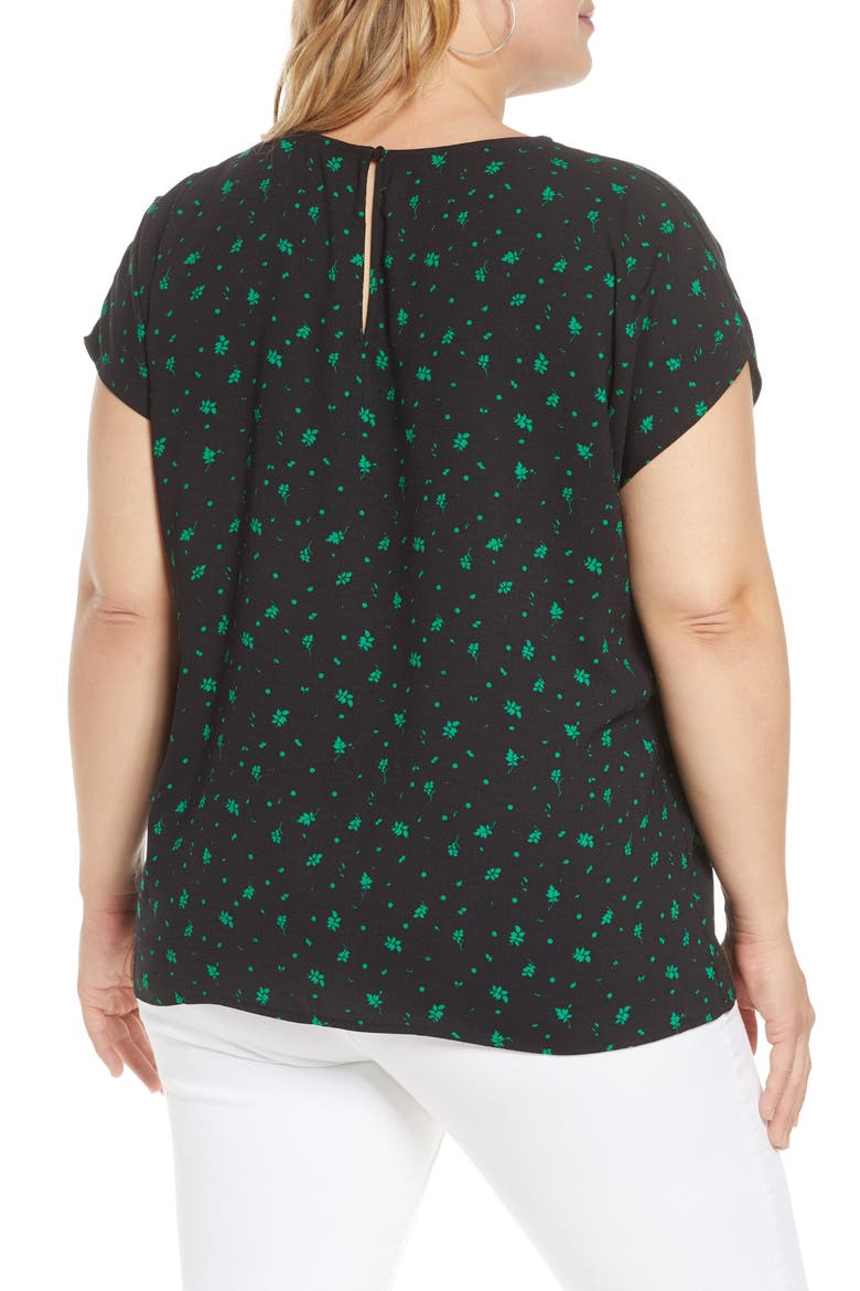 Cap Sleeve Blouse, Alternate, color, BLACK- GREEN LEAVES PRINT