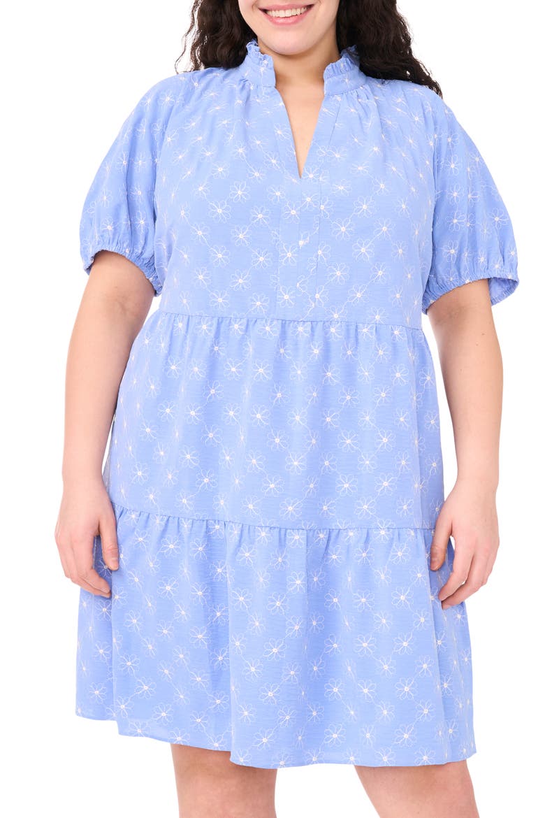 Puff Sleeve Ruffle Hem Dress, Alternate, color, BLUE SPRITZ