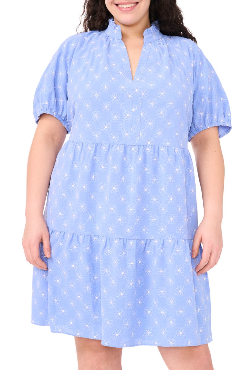 CeCe Puff Sleeve Ruffle Hem Dress, Alternate, color, Blue Spritz