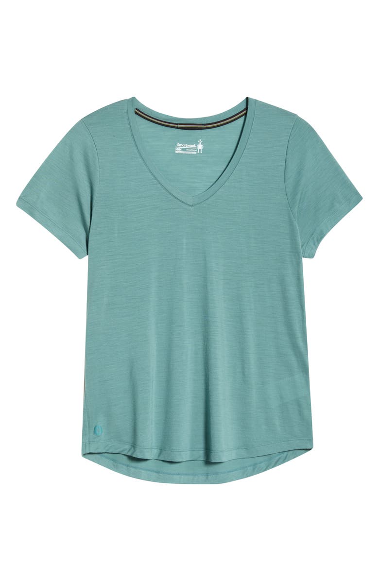 Smartwool Ultralite V-Neck Short Sleeve Merino Wool Blend T-Shirt, Main, color, Dusty Teal