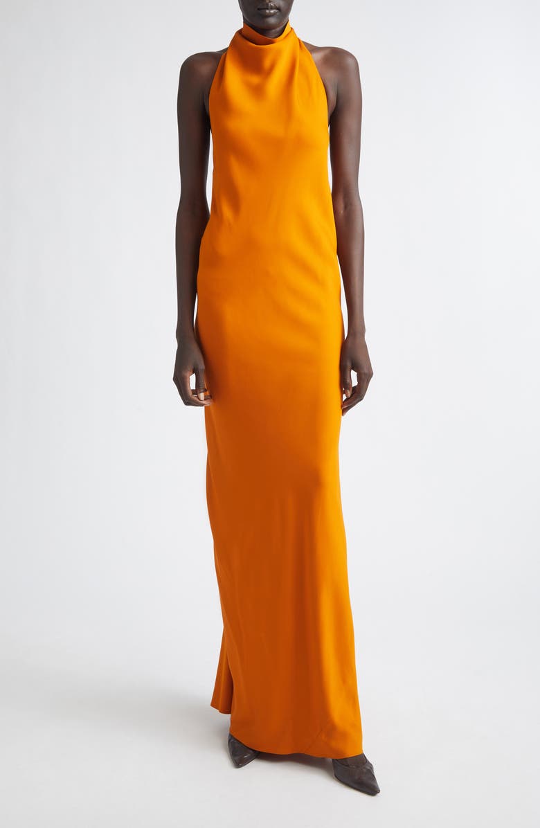 Brandon Maxwell The Ophelia Halter Neck Stretch Crepe Gown, Main, color, Sunset