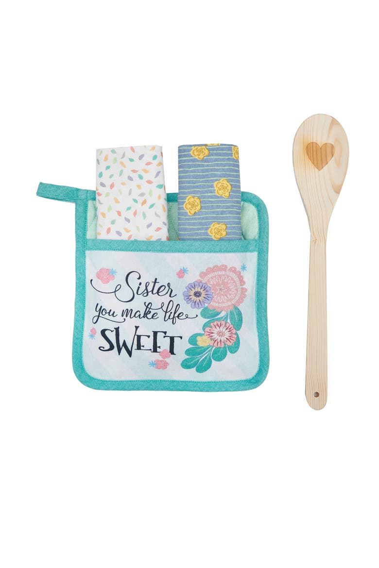 "Sister You Make Life Sweet" Potholder Gift Set, Main, color, Blue