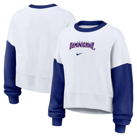 Women's Nike White/Royal Dominican Republic Baseball 2026 World Baseball Classic Oversized Phoenix Fleece Sweatshirt