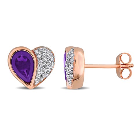 Gemstone & Diamond Heart Earrings 10K