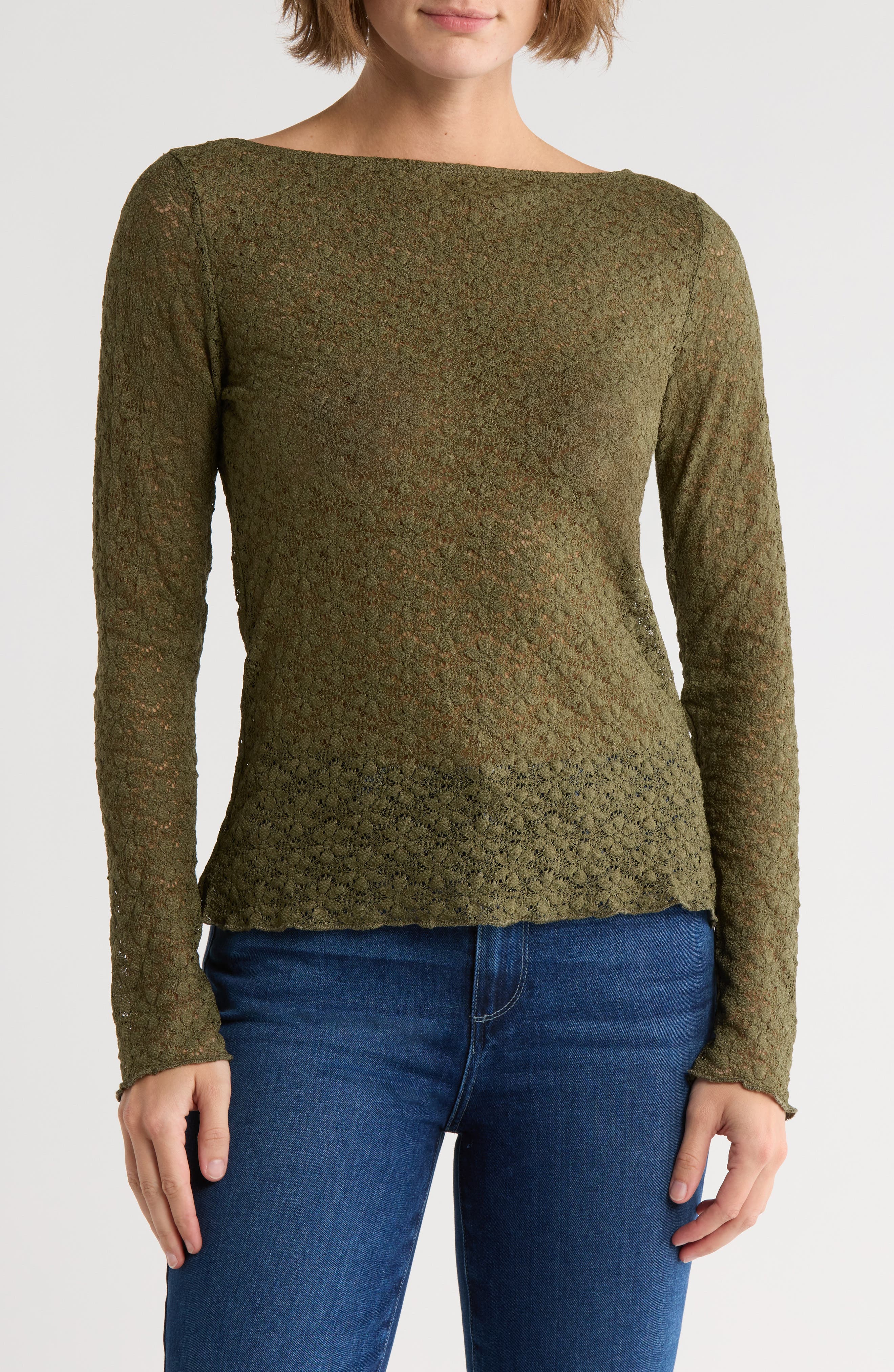 Sanctuary Neck Long Sleeve Lettuce Edge Top