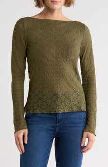 Sanctuary Neck Long Sleeve Lettuce Edge Top