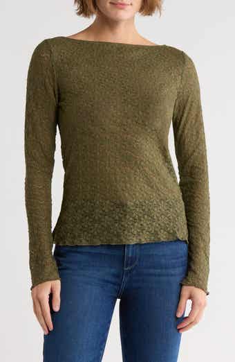 Sanctuary Neck Long Sleeve Lettuce Edge Top