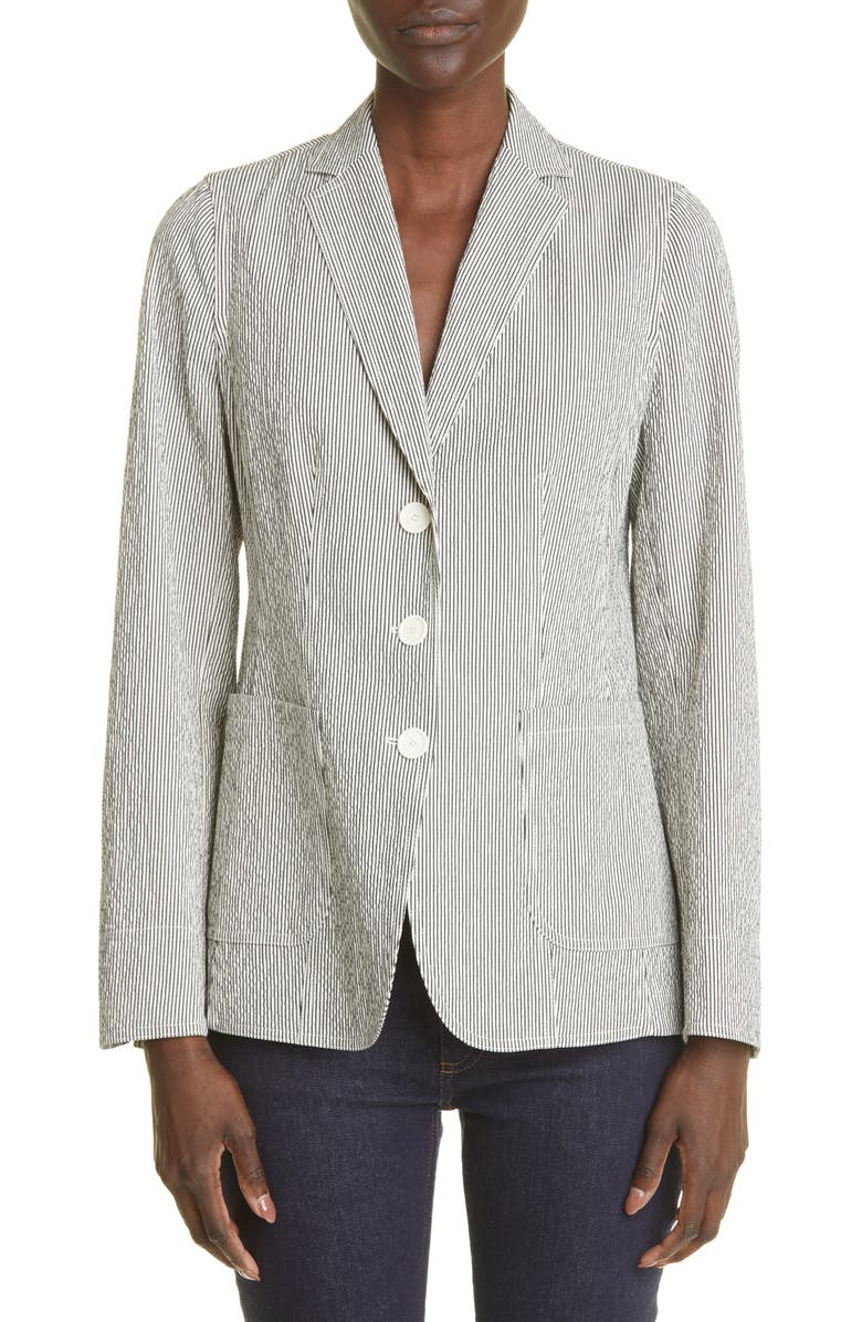 Akris punto Seersucker Cotton Blend Blazer, Main, color,