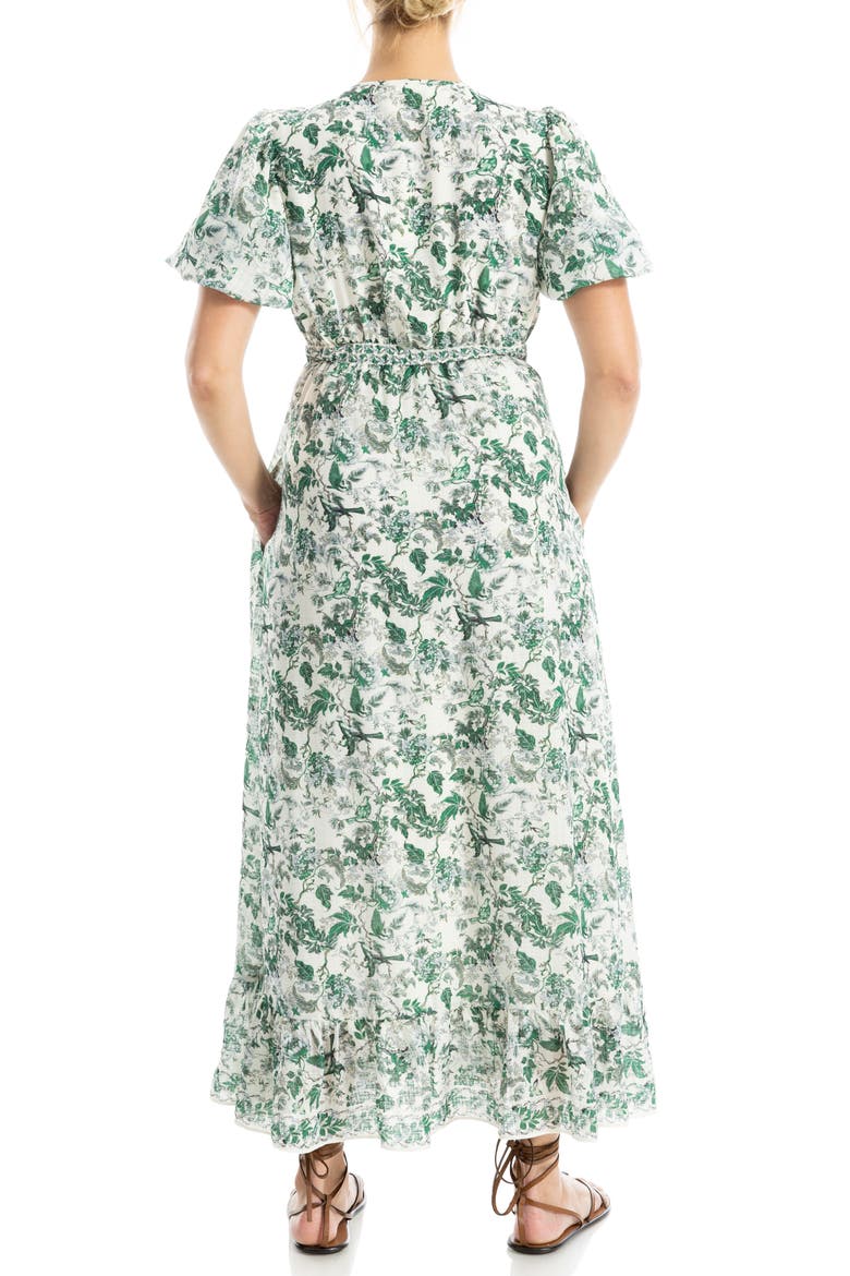 Flutter Sleeve Empire Waist Maxi Dress, Alternate, color, CREAM/ GREEN LUSH GARDEN