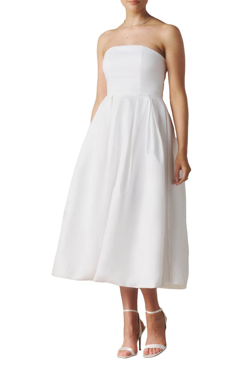 Six Stories Bandeau Bow Back Pleated Midi Dress, Alternate, color, 