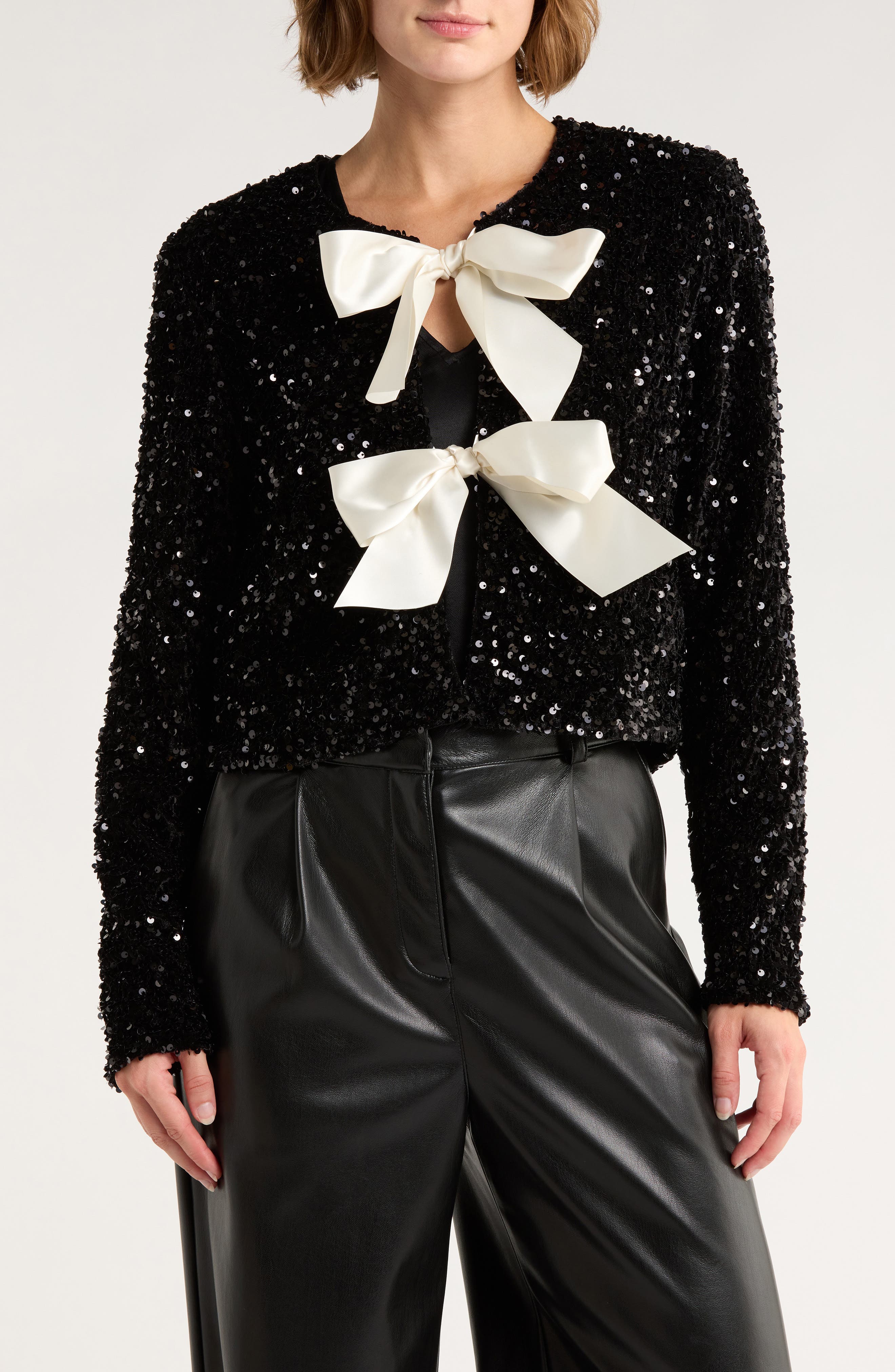 Vigoss Satin Bow Sequin Jacket