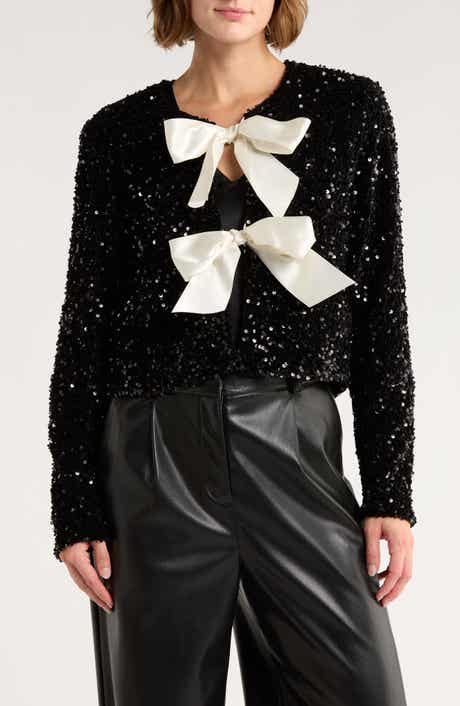 Vigoss Satin Bow Sequin Jacket