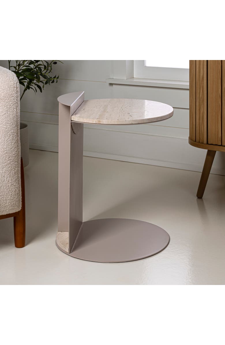 JONATHAN Y Evelyn 20" Contemporary Natural Marble/Metal Handmade C-Shaped End Table, Alternate, color, Beige/Pink Beige