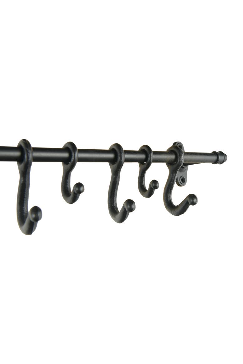 Decorative Forged Metal Wall Rod with 18 Hooks, Alternate, color, Black