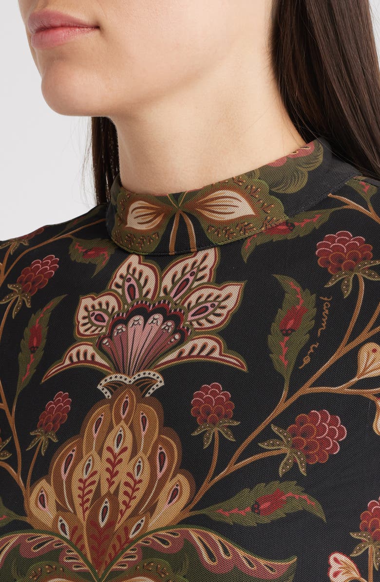 FARM Rio Berry Garden Long Sleeve Ruched Dress, Alternate, color, Black