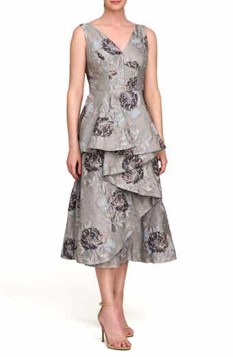 Elsie Metallic Floral Jacquard Ruffle Dress