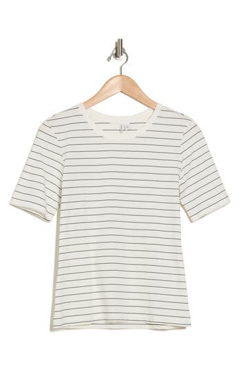 Nordstrom Pima Cotton Crewneck T-shirt In Ivory- Black Lauren Stripe