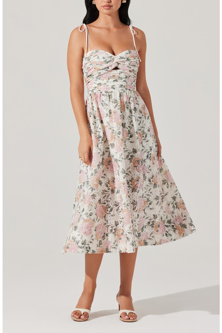 Sariah Eyelet Embroidery Floral Print A-Line Dress, Alternate, color, DUSTY PINK FLORAL