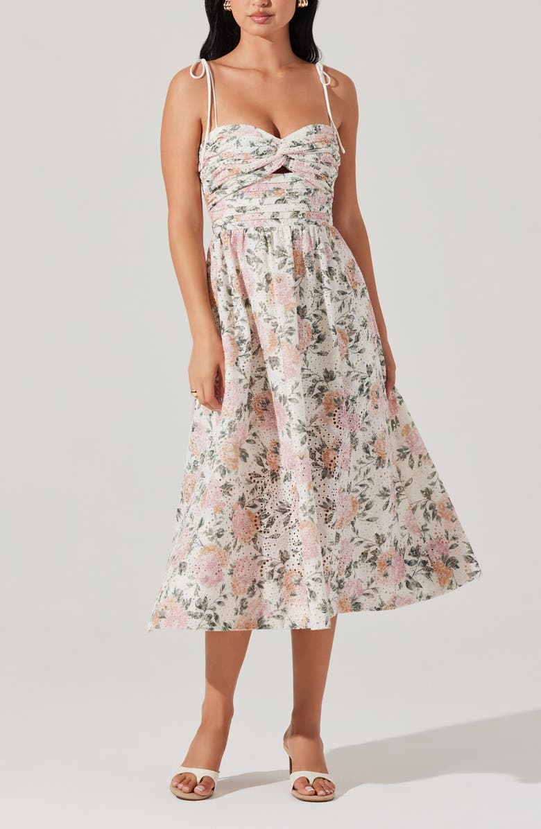 ASTR the Label Sariah Eyelet Embroidery Floral Print A-Line Dress, Alternate, color, Dusty Pink Floral