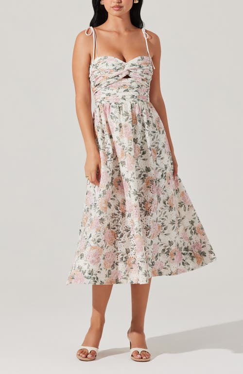 Astr The Label Sariah Eyelet Embroidery Floral Print A-line Dress In White