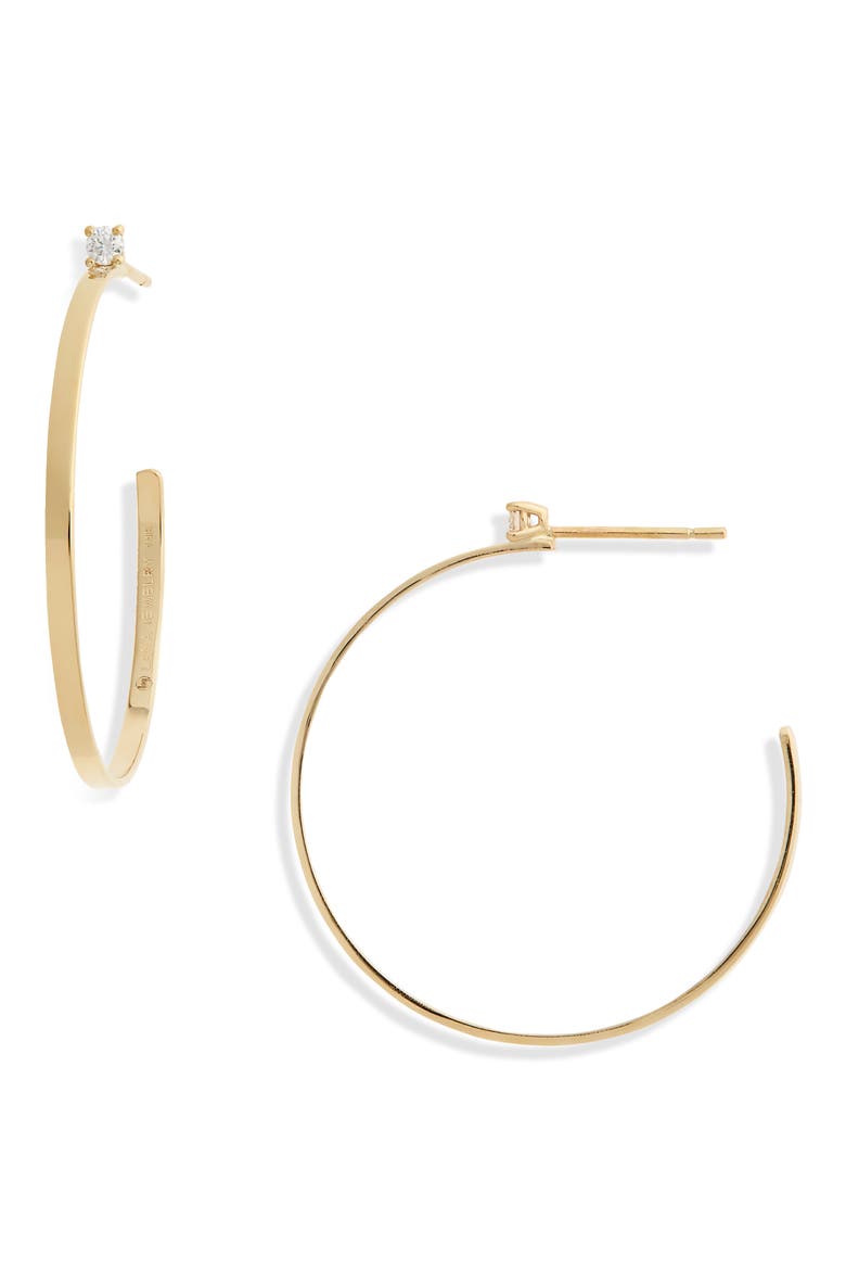 Sunrise 14K Gold Diamond Hoop Earrings, Main, color, YELLOW