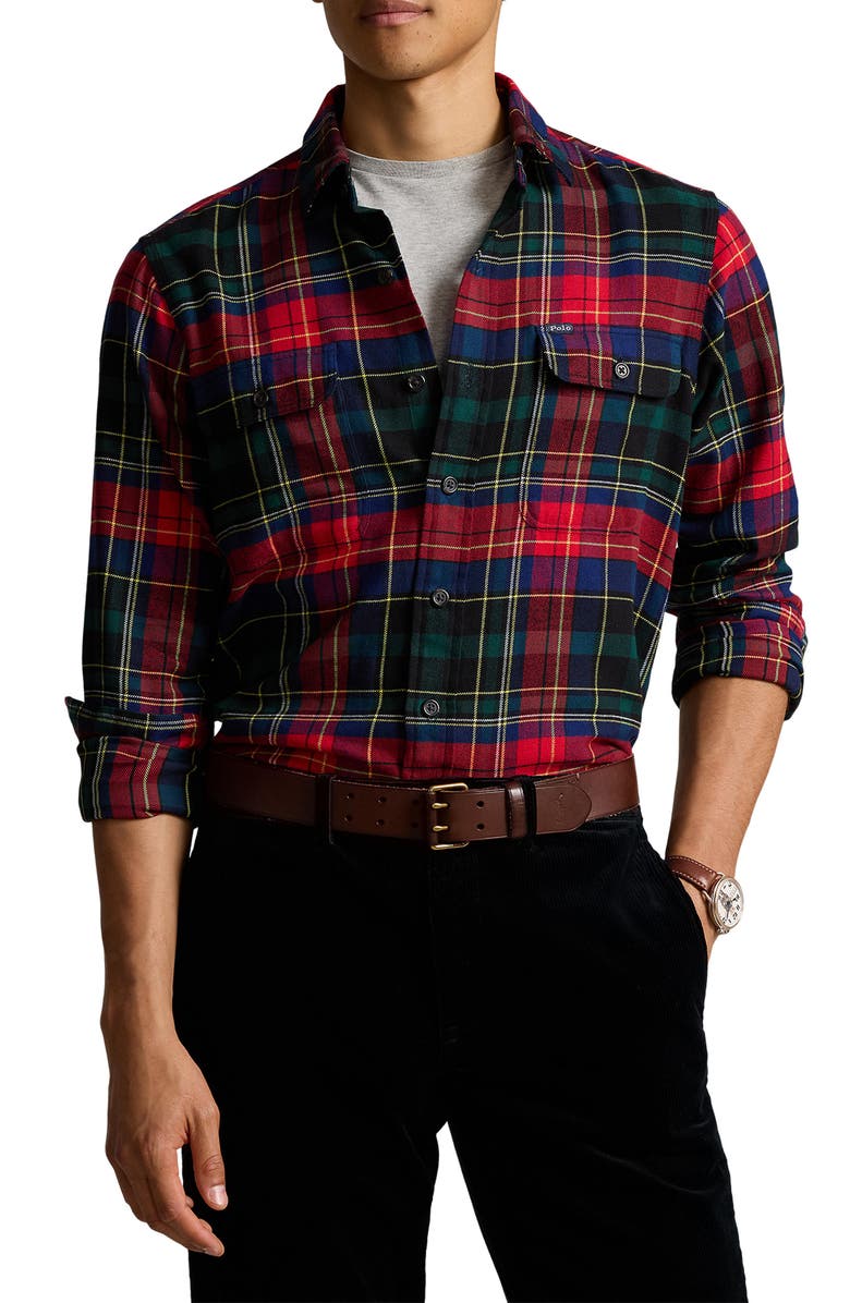 Polo Ralph Lauren Brushed Plaid Flannel Button-Up Shirt, Main, color, 