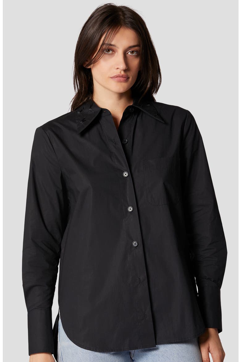 Quinne Embroidered Collar Cotton Button-Up Blouse, Alternate, color, TRUE BLACK