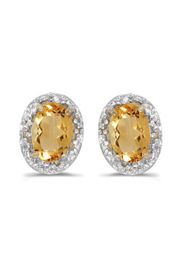 Diamond and Citrine Earrings 14k, Main, color, 0.90ct, Citrine, White Gold
