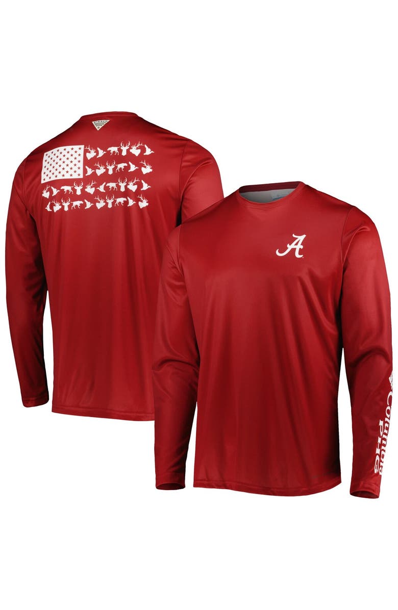 Columbia Men's Columbia Crimson Alabama Crimson Tide Terminal Shot Omni-Shade Omni-Wick Long Sleeve T-Shirt, Main, color, 