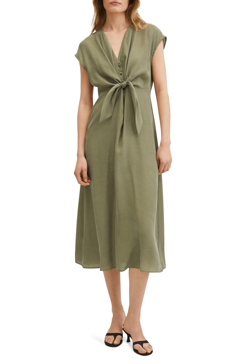Tie Front Midi Dress, Main, color, KHAKI
