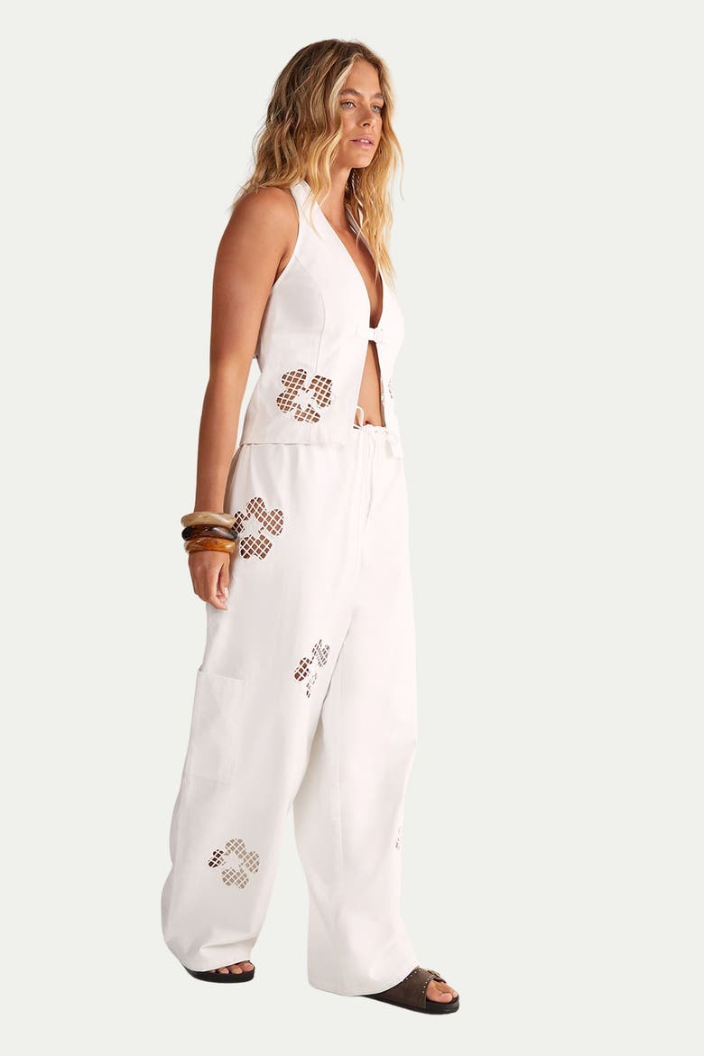 Floral Cutwork Cargo Pants Co-ord, Alternate, color, White