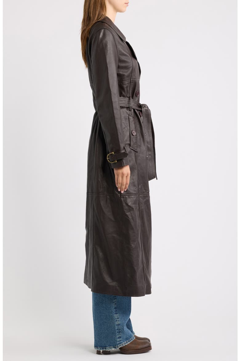 Leather Trench Coat, Alternate, color, DARK BROWN