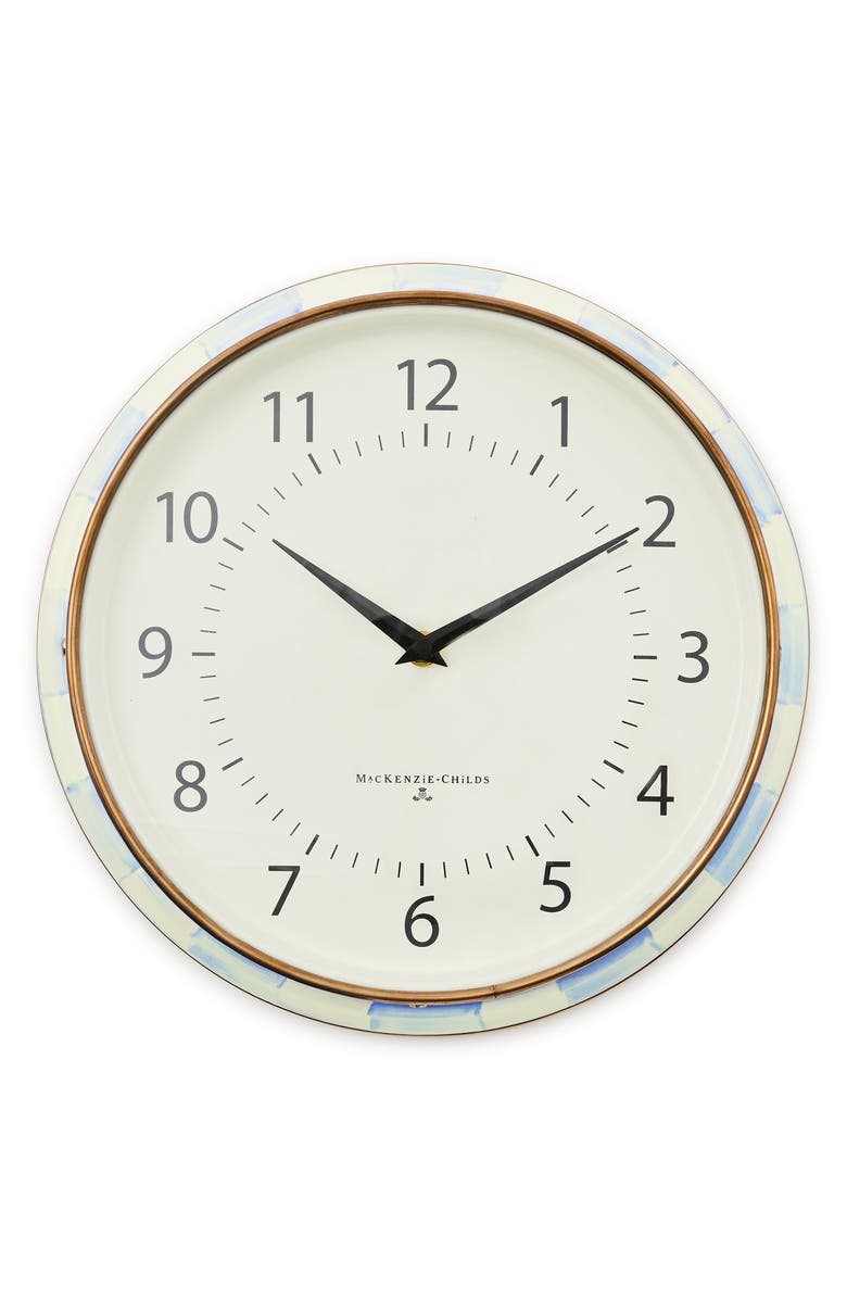 MACKENZIE CHILDS Sky Check Enameled Steel School Wall Clock, Main, color, Sky Check