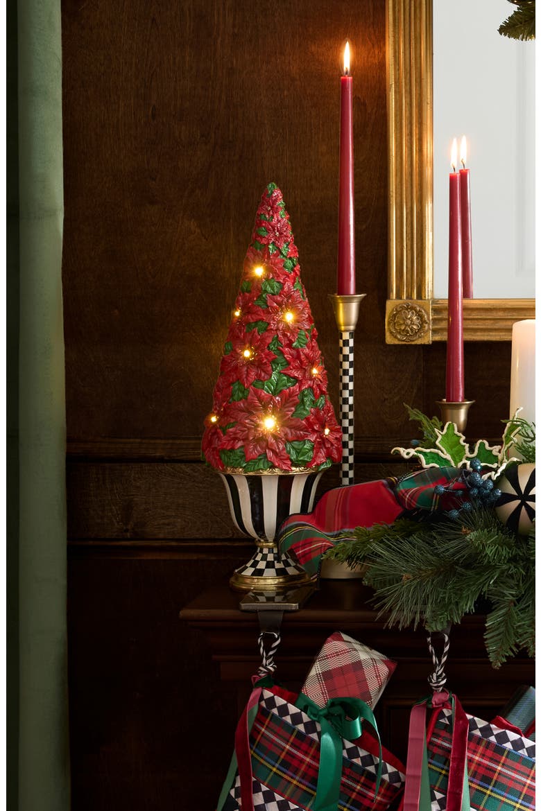 Illuminated Poinsettia Tree, Alternate, color, RED