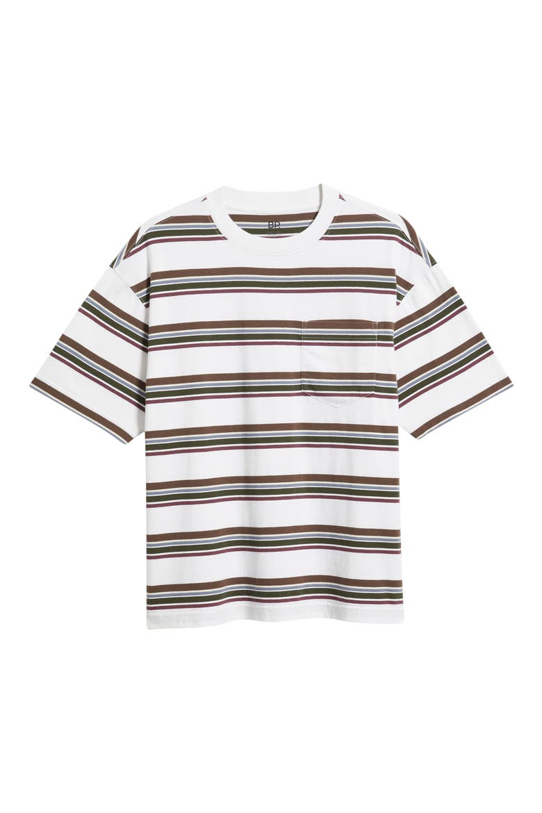 Boxy Stripe Cotton Pocket T-Shirt, Alternate, color, WHITE- BROWN RETRO STRIPE