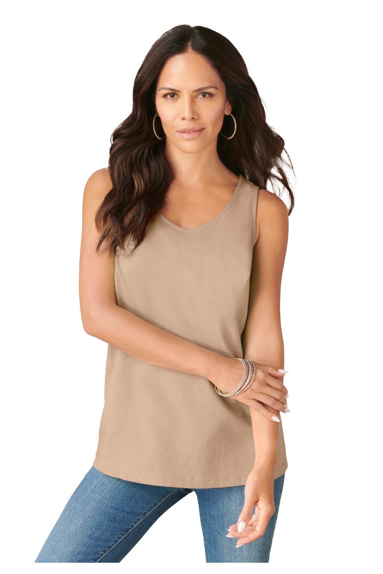 Plus Size Cotton Scoopneck Tank Top, Main, color, NEW KHAKI