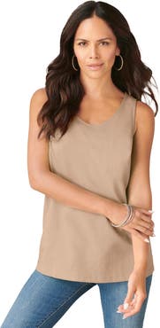 Roaman's Plus Size Cotton Scoopneck Tank Top