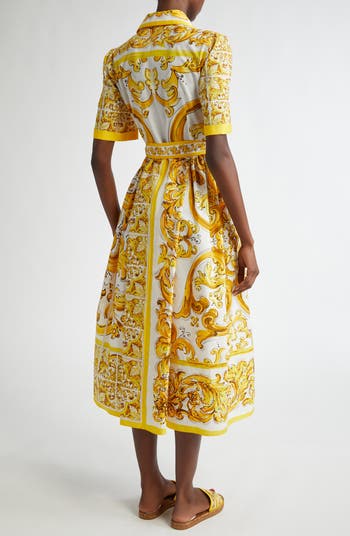 Dolce&Gabbana Majolica Print Cotton Poplin Midi Shirtdress