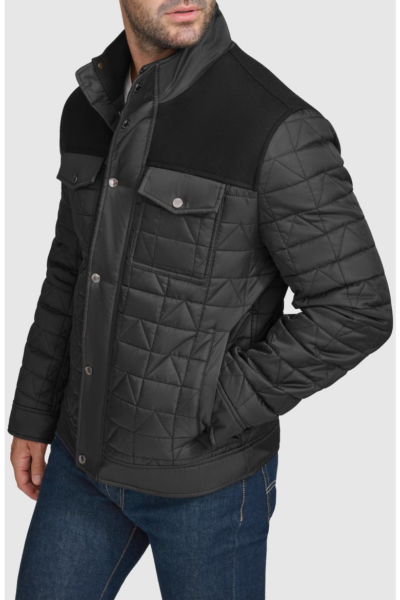 Mixed Media Quilted Jacket, Alternate, color, BLACK