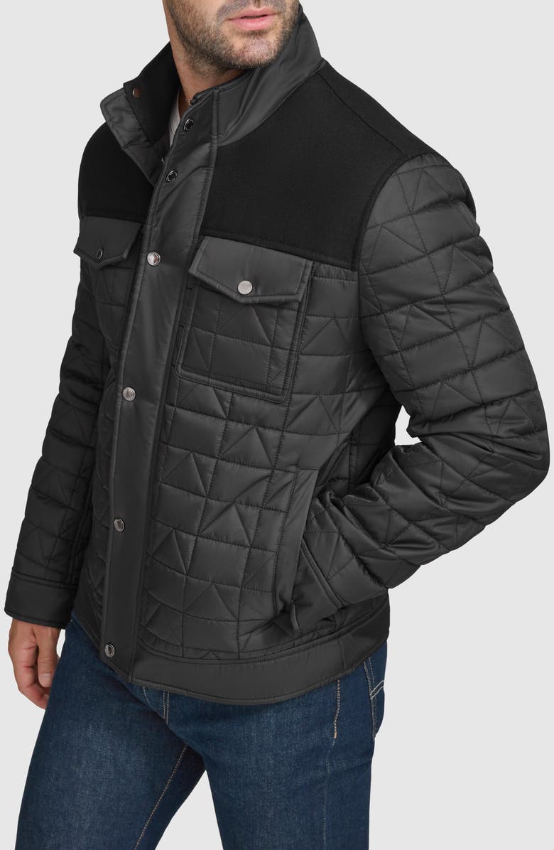 Cole Haan Mixed Media Quilted Jacket, Alternate, color, Black