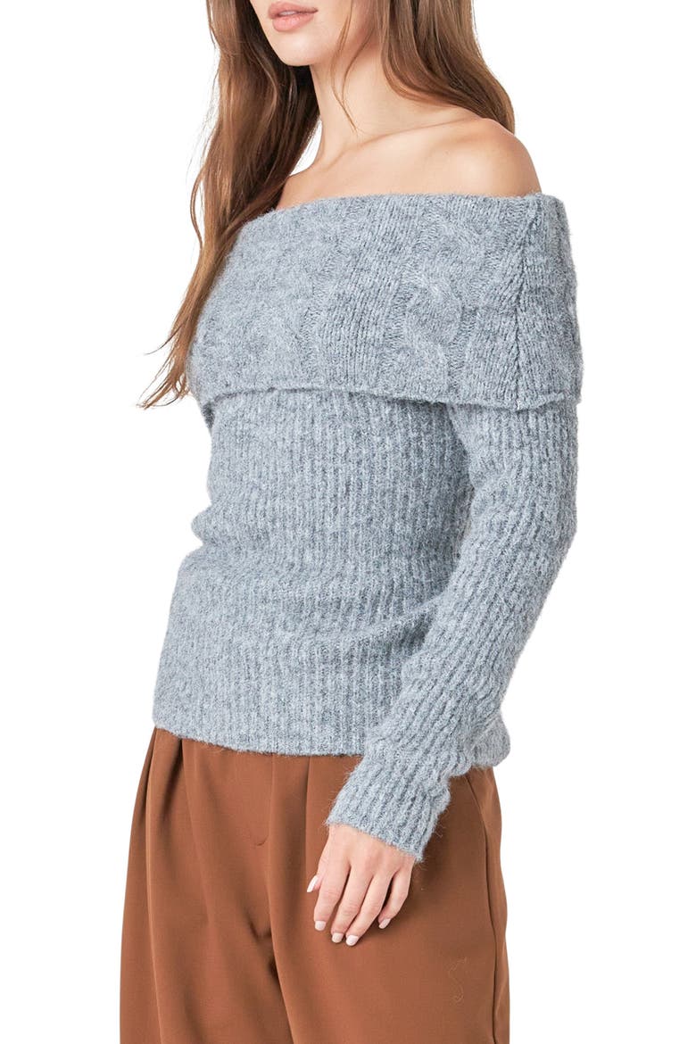 Off the Shoulder Rib Sweater, Alternate, color, HEATHER GREY