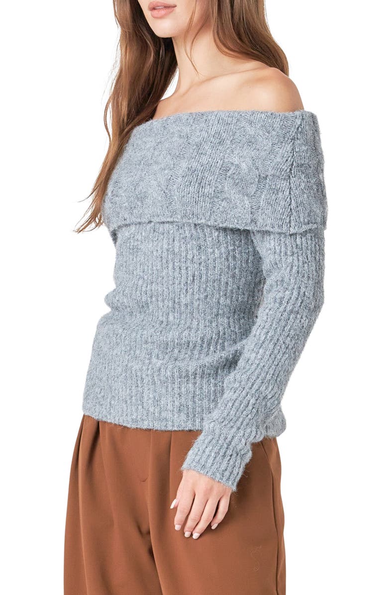 Endless Rose Off the Shoulder Rib Sweater, Alternate, color, Heather Grey