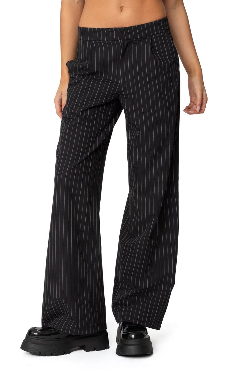 EDIKTED Aliza Pinstripe Straight Leg Pants, Main, color, Black-And-White